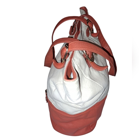 Emma Fox Colorblock Shoulder Bag. Goldtone Hardware. Double Sided. Logo. Orange. - Picture 4 of 13